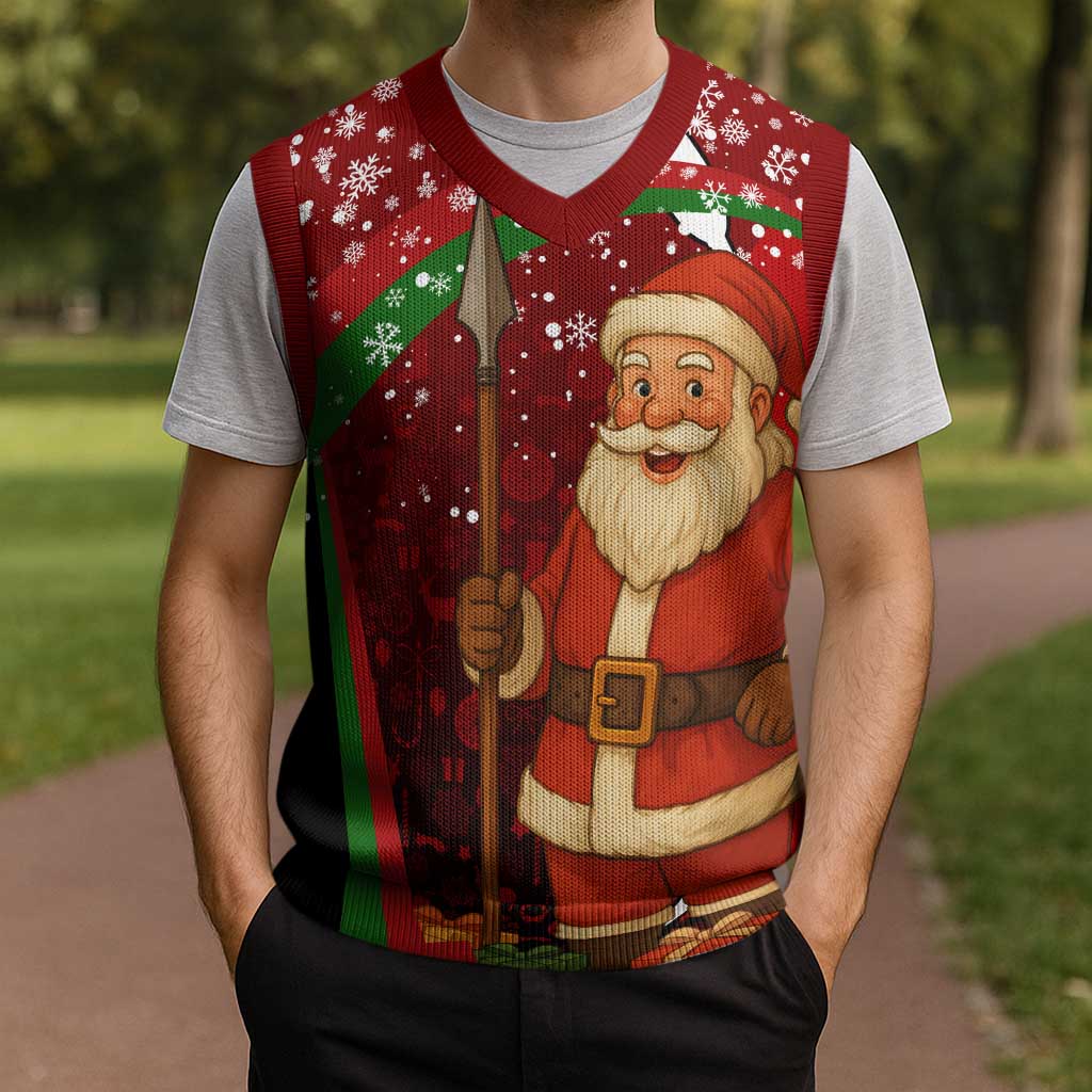 Kenya Christmas Knitted V-Neck Vest with Santa Claus Spear and Red Green Harambee Crest - Wonder Print Shop