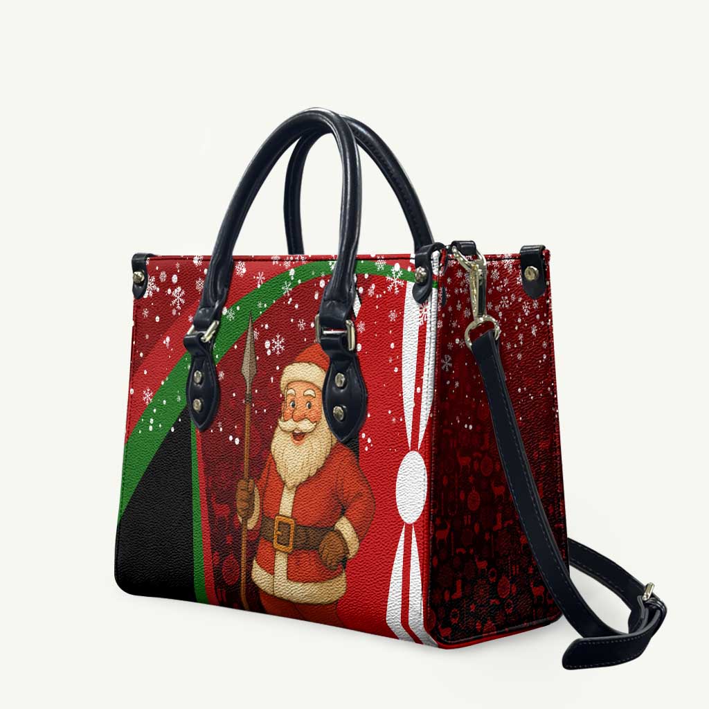 Kenya Christmas Leather Bag with Santa Claus Spear and Red Green Harambee Crest - Wonder Print Shop