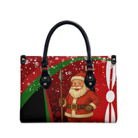 Kenya Christmas Leather Bag with Santa Claus Spear and Red Green Harambee Crest - Wonder Print Shop