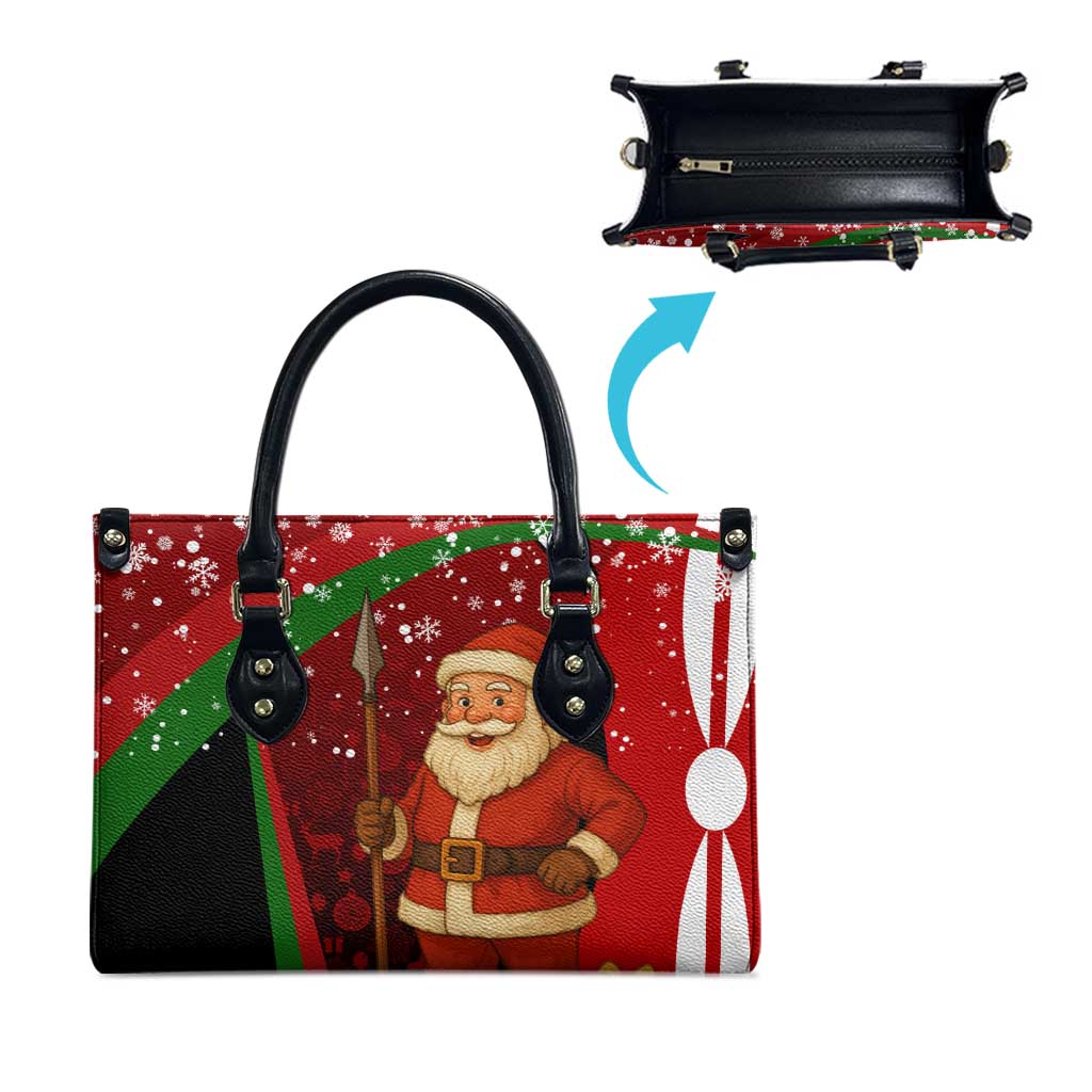 Kenya Christmas Leather Bag with Santa Claus Spear and Red Green Harambee Crest - Wonder Print Shop