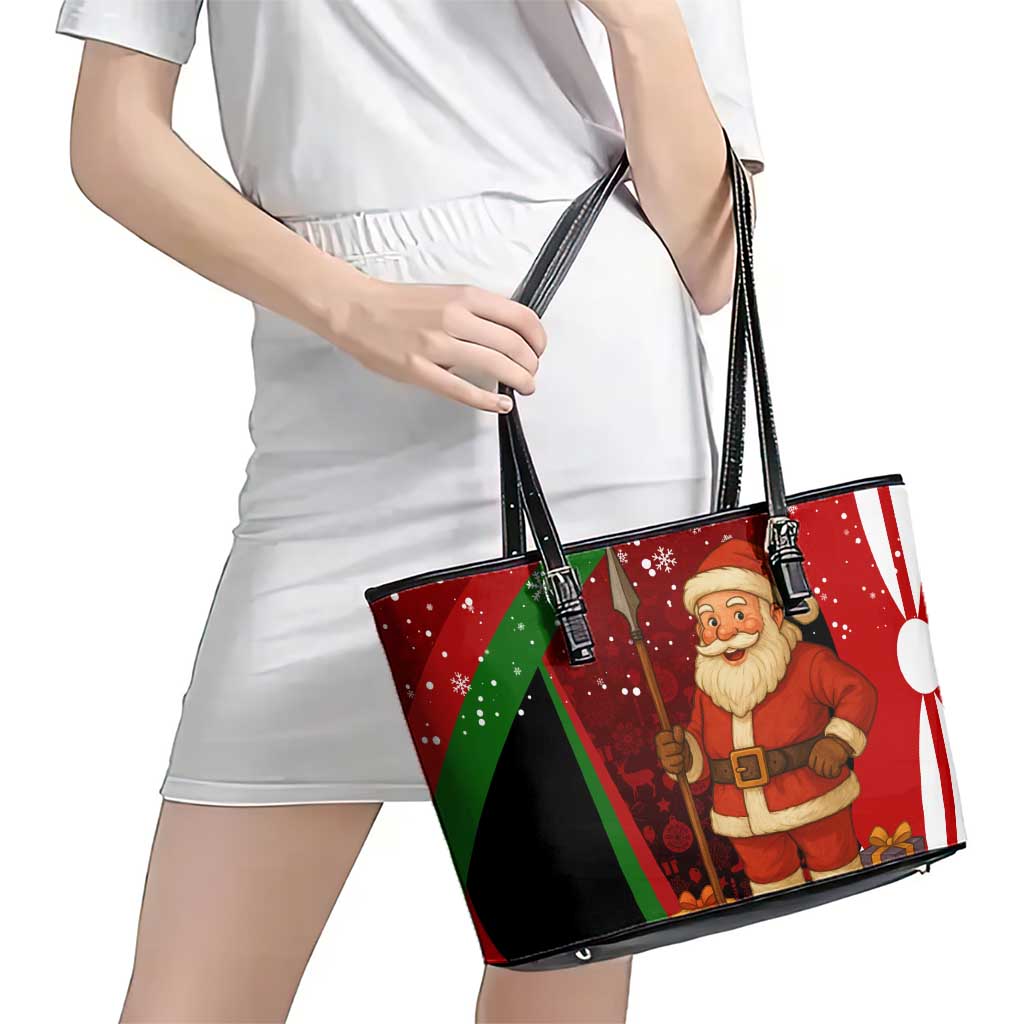 Kenya Christmas Leather Tote Bag with Santa Claus Spear and Red Green Harambee Crest - Wonder Print Shop