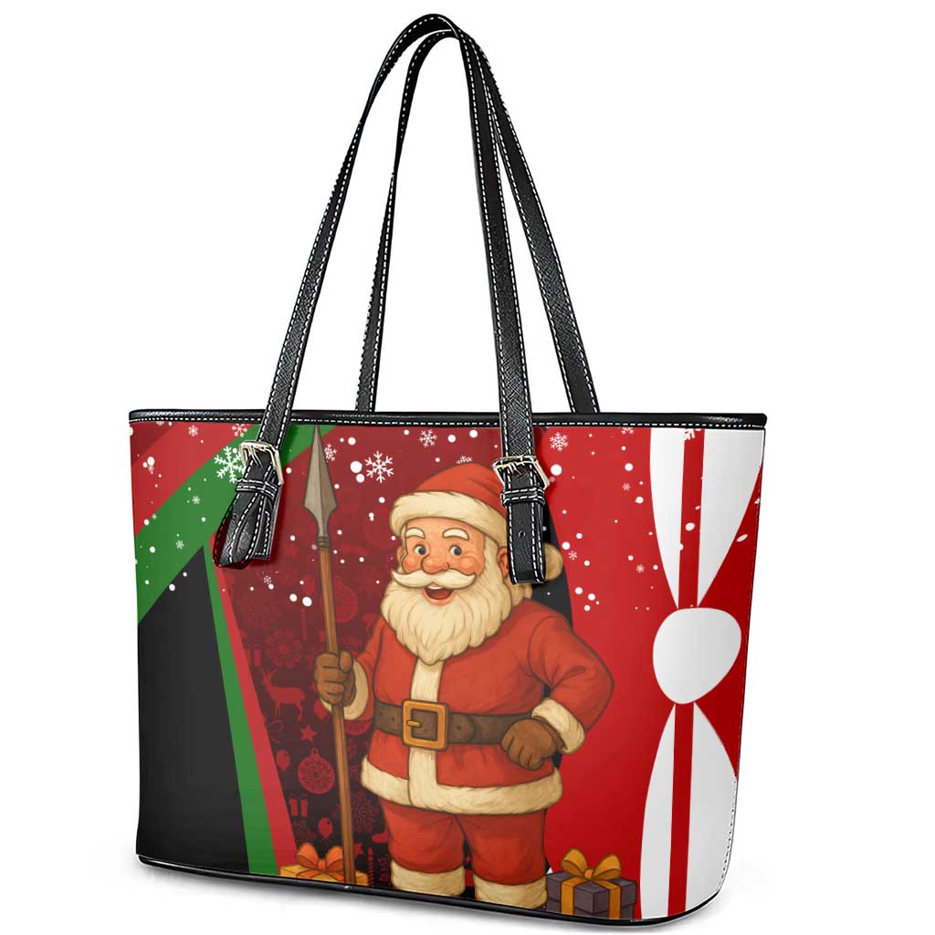 Kenya Christmas Leather Tote Bag with Santa Claus Spear and Red Green Harambee Crest - Wonder Print Shop