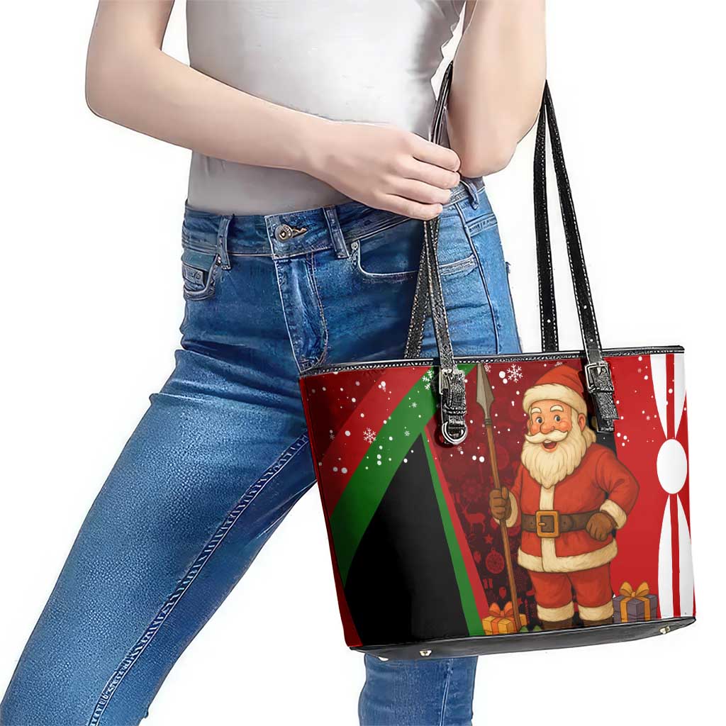 Kenya Christmas Leather Tote Bag with Santa Claus Spear and Red Green Harambee Crest - Wonder Print Shop