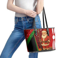 Kenya Christmas Leather Tote Bag with Santa Claus Spear and Red Green Harambee Crest - Wonder Print Shop