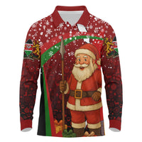 Kenya Christmas Long Sleeve Polo Shirt with Santa Claus Spear and Red Green Harambee Crest - Wonder Print Shop