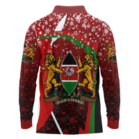 Kenya Christmas Long Sleeve Polo Shirt with Santa Claus Spear and Red Green Harambee Crest - Wonder Print Shop