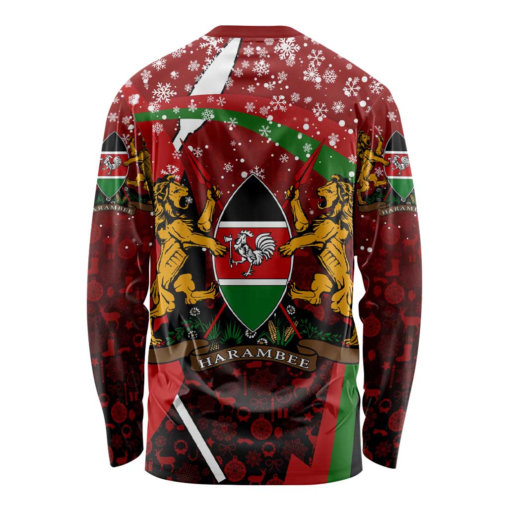 Kenya Christmas Long Sleeve Shirt with Santa Claus Spear and Red Green Harambee Crest - Wonder Print Shop