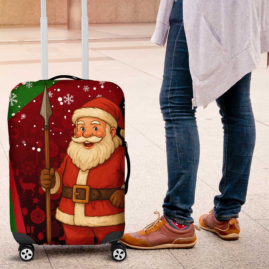 Kenya Christmas Luggage Cover with Santa Claus Spear and Red Green Harambee Crest - Wonder Print Shop