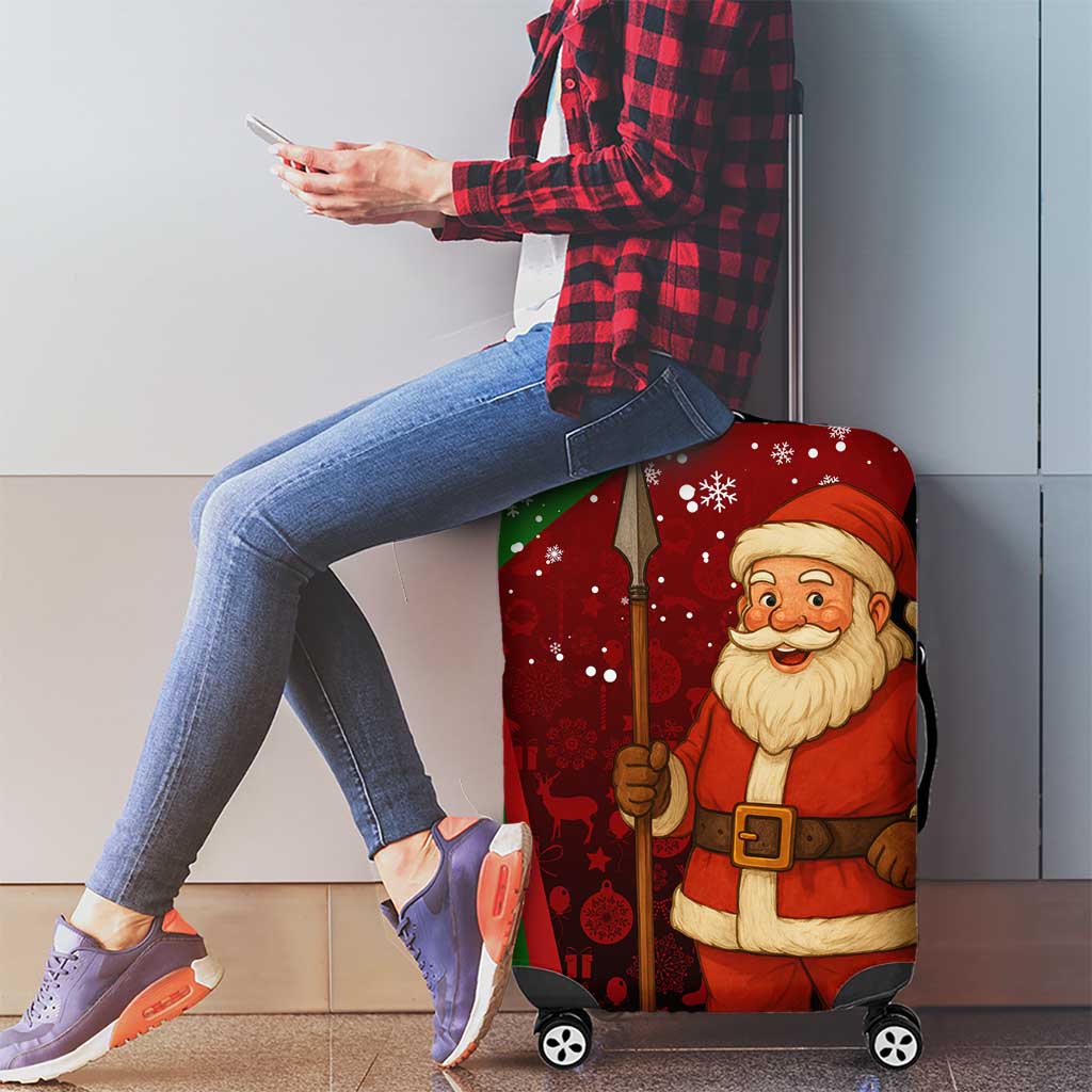 Kenya Christmas Luggage Cover with Santa Claus Spear and Red Green Harambee Crest - Wonder Print Shop