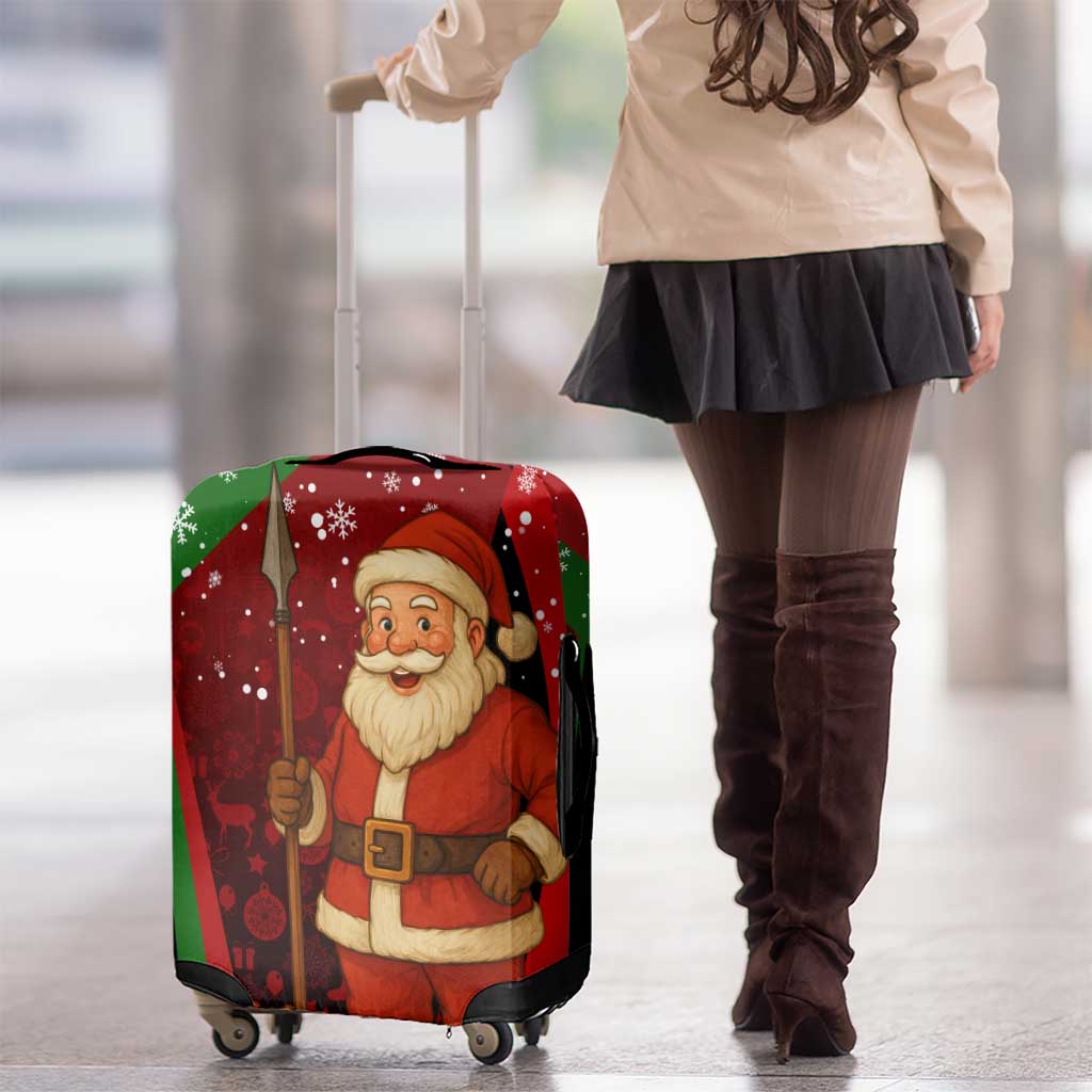 Kenya Christmas Luggage Cover with Santa Claus Spear and Red Green Harambee Crest - Wonder Print Shop