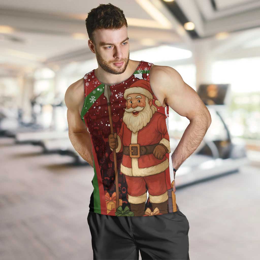 Kenya Christmas Men Tank Top with Santa Claus Spear and Red Green Harambee Crest - Wonder Print Shop