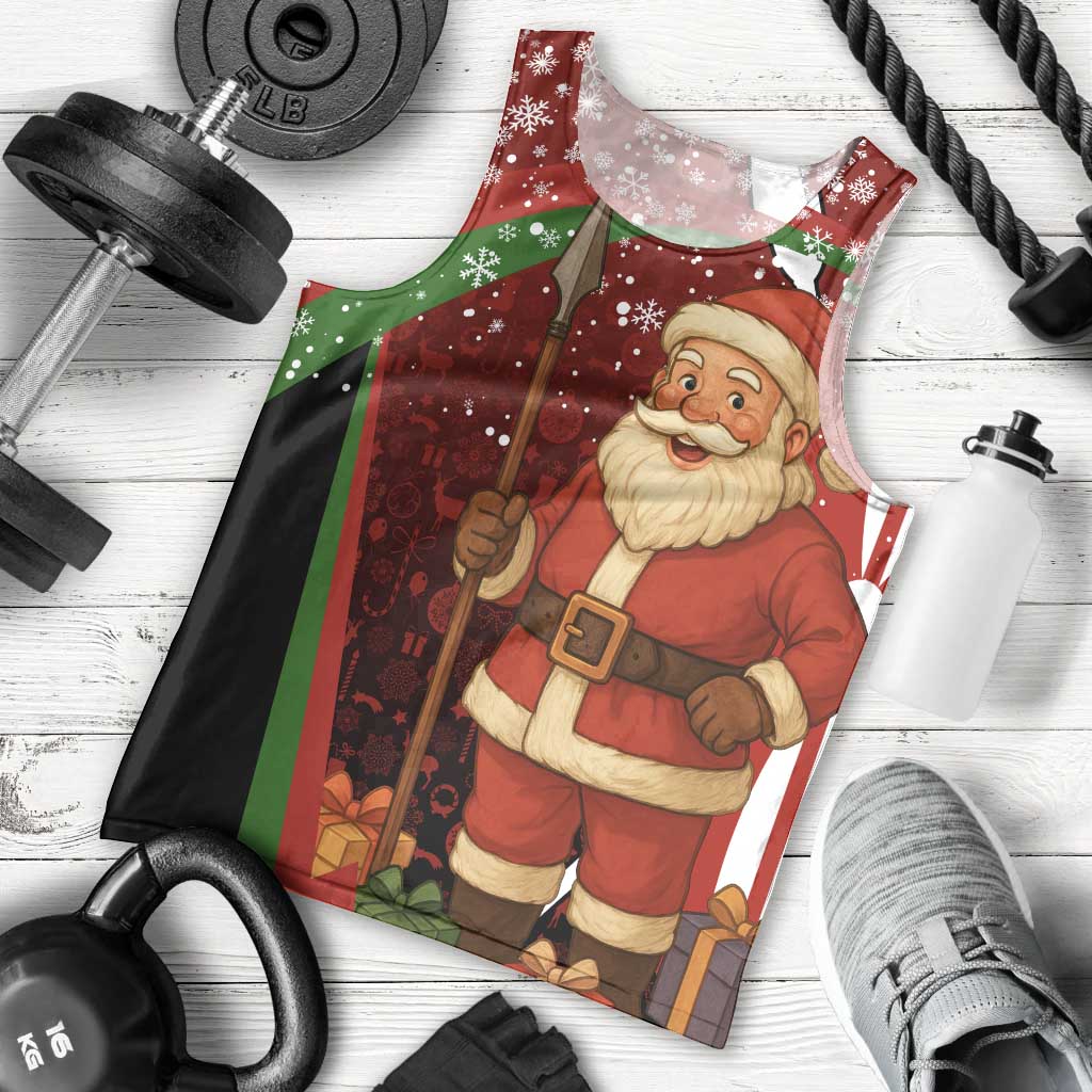 Kenya Christmas Men Tank Top with Santa Claus Spear and Red Green Harambee Crest - Wonder Print Shop
