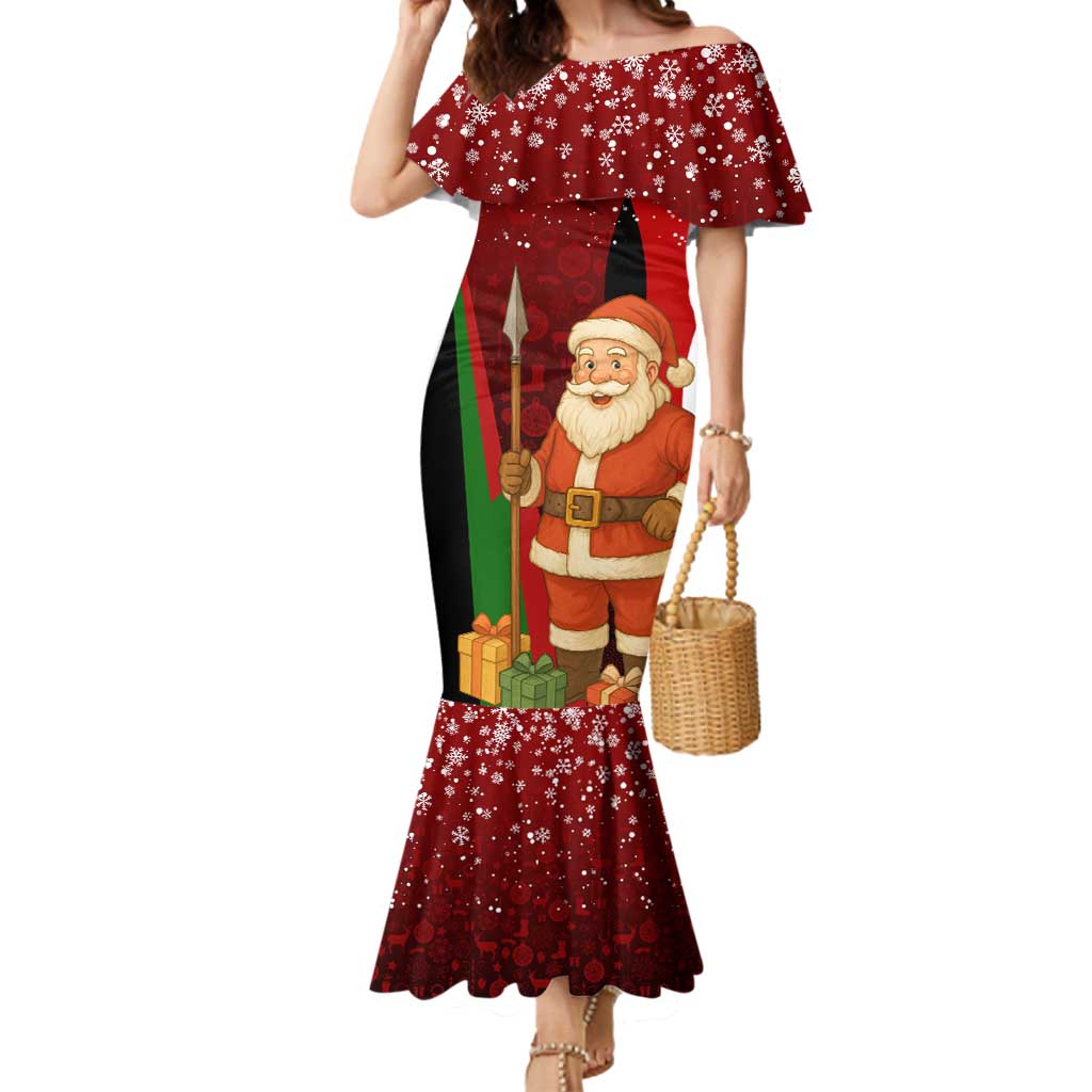 Kenya Christmas Mermaid Dress with Santa Claus Spear and Red Green Harambee Crest - Wonder Print Shop