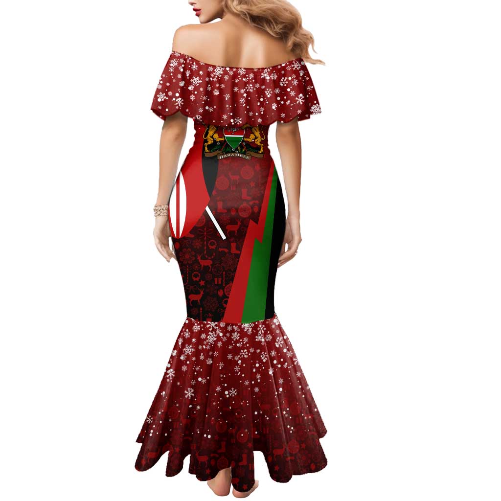 Kenya Christmas Mermaid Dress with Santa Claus Spear and Red Green Harambee Crest - Wonder Print Shop