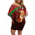 Kenya Christmas Off Shoulder Short Dress with Santa Claus Spear and Red Green Harambee Crest - Wonder Print Shop