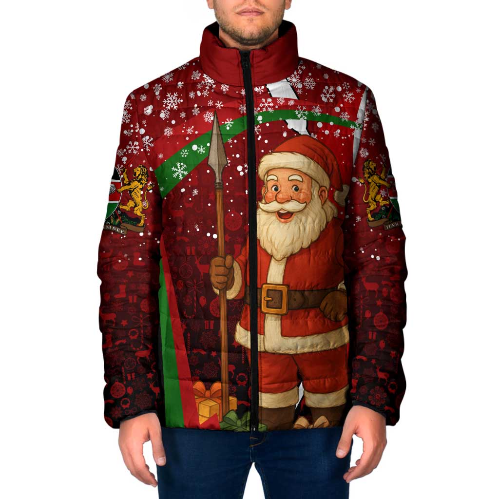 Kenya Christmas Padded Jacket with Santa Claus Spear and Red Green Harambee Crest - Wonder Print Shop