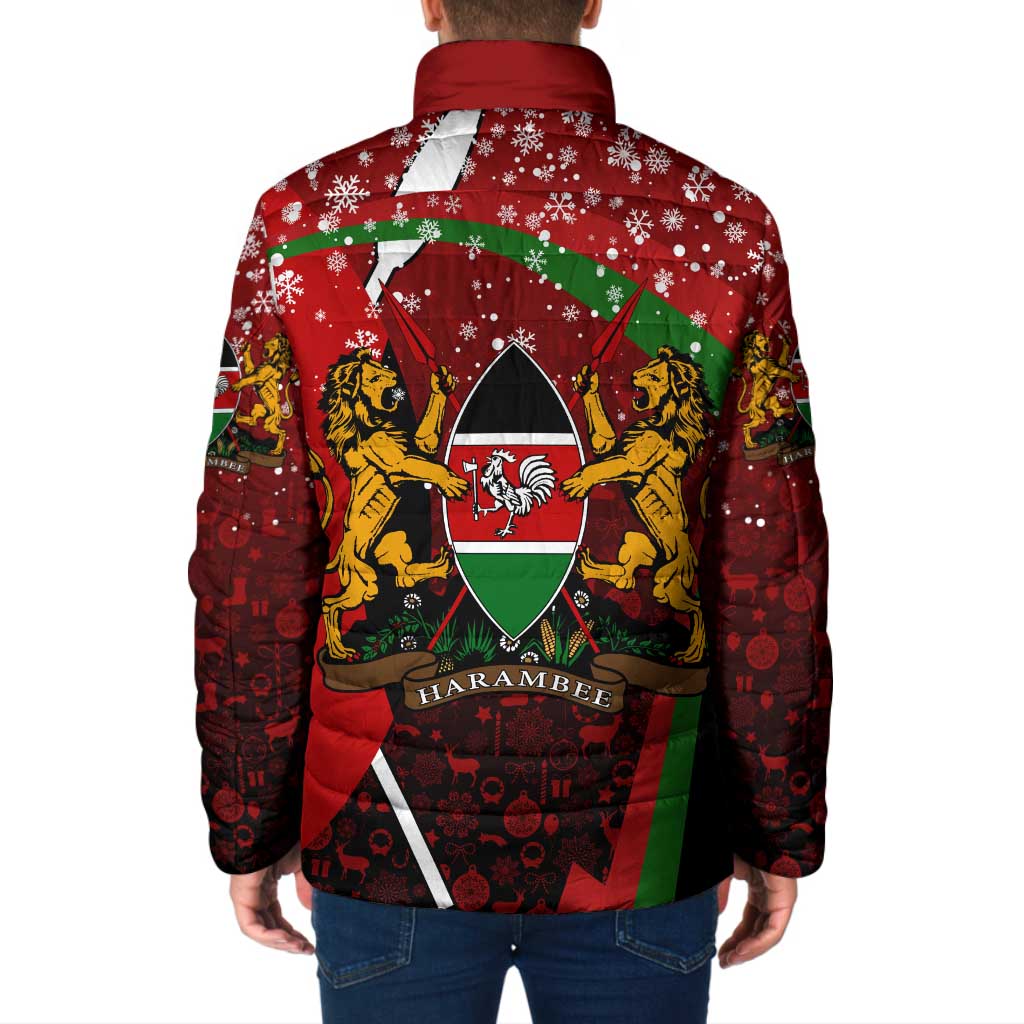 Kenya Christmas Padded Jacket with Santa Claus Spear and Red Green Harambee Crest - Wonder Print Shop