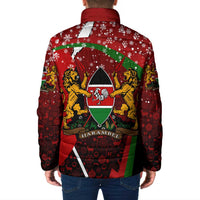 Kenya Christmas Padded Jacket with Santa Claus Spear and Red Green Harambee Crest - Wonder Print Shop