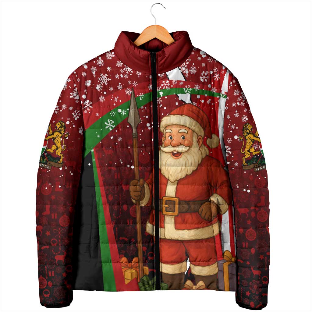 Kenya Christmas Padded Jacket with Santa Claus Spear and Red Green Harambee Crest - Wonder Print Shop