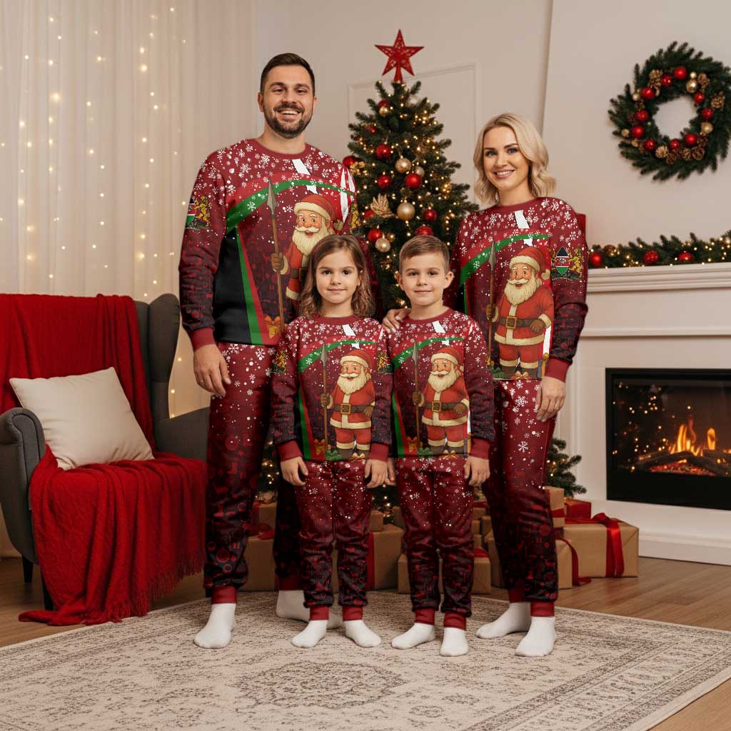 Kenya Christmas Pajama Set with Santa Claus Spear and Red Green Harambee Crest - Wonder Print Shop