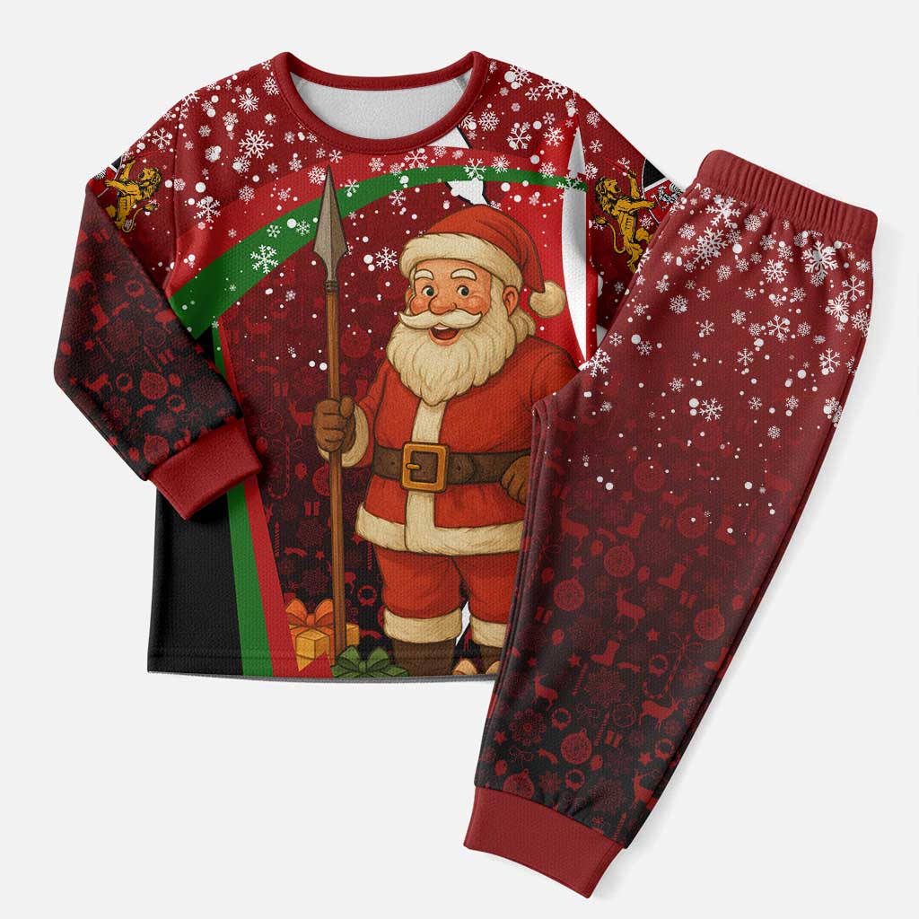 Kenya Christmas Pajama Set with Santa Claus Spear and Red Green Harambee Crest - Wonder Print Shop