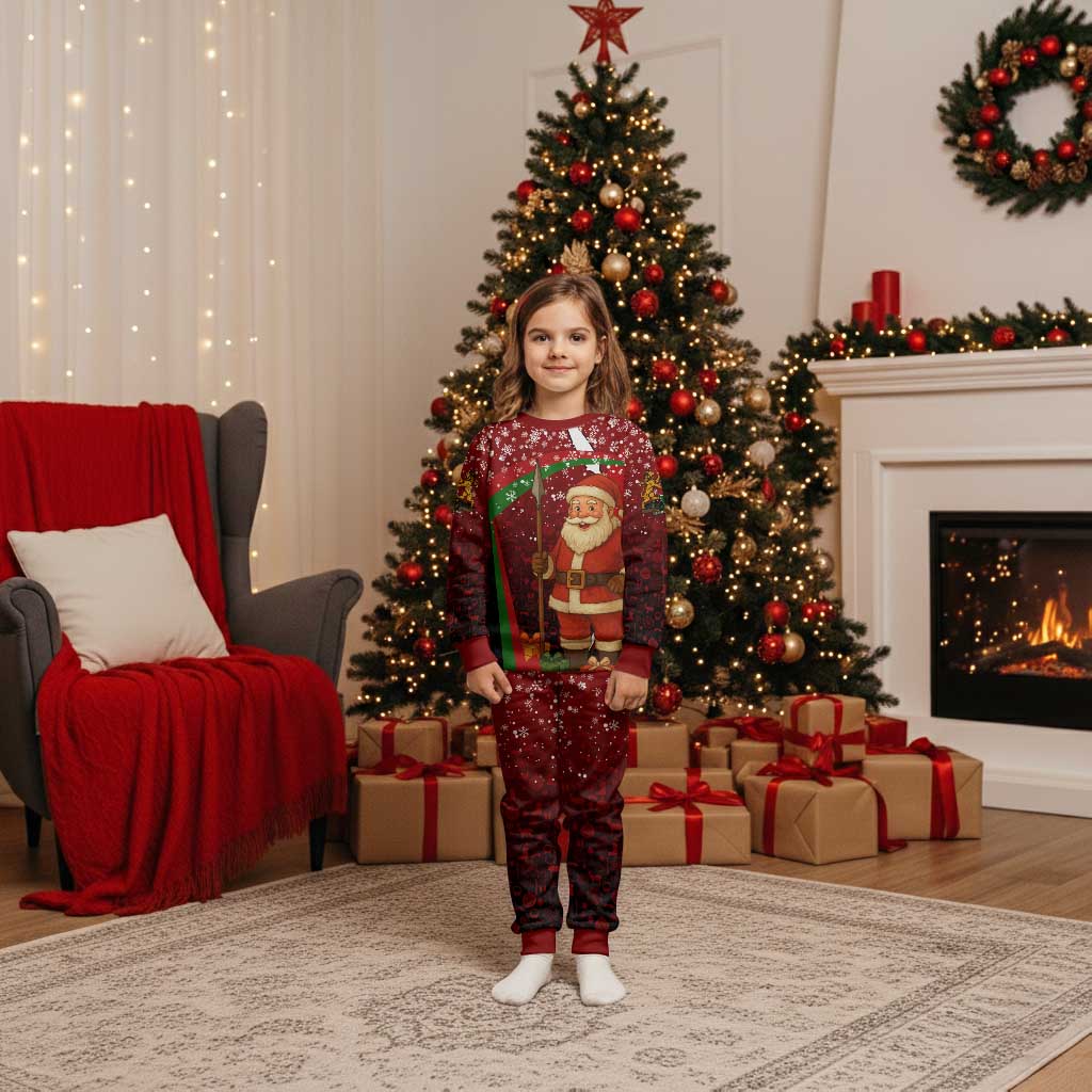 Kenya Christmas Pajama Set with Santa Claus Spear and Red Green Harambee Crest - Wonder Print Shop