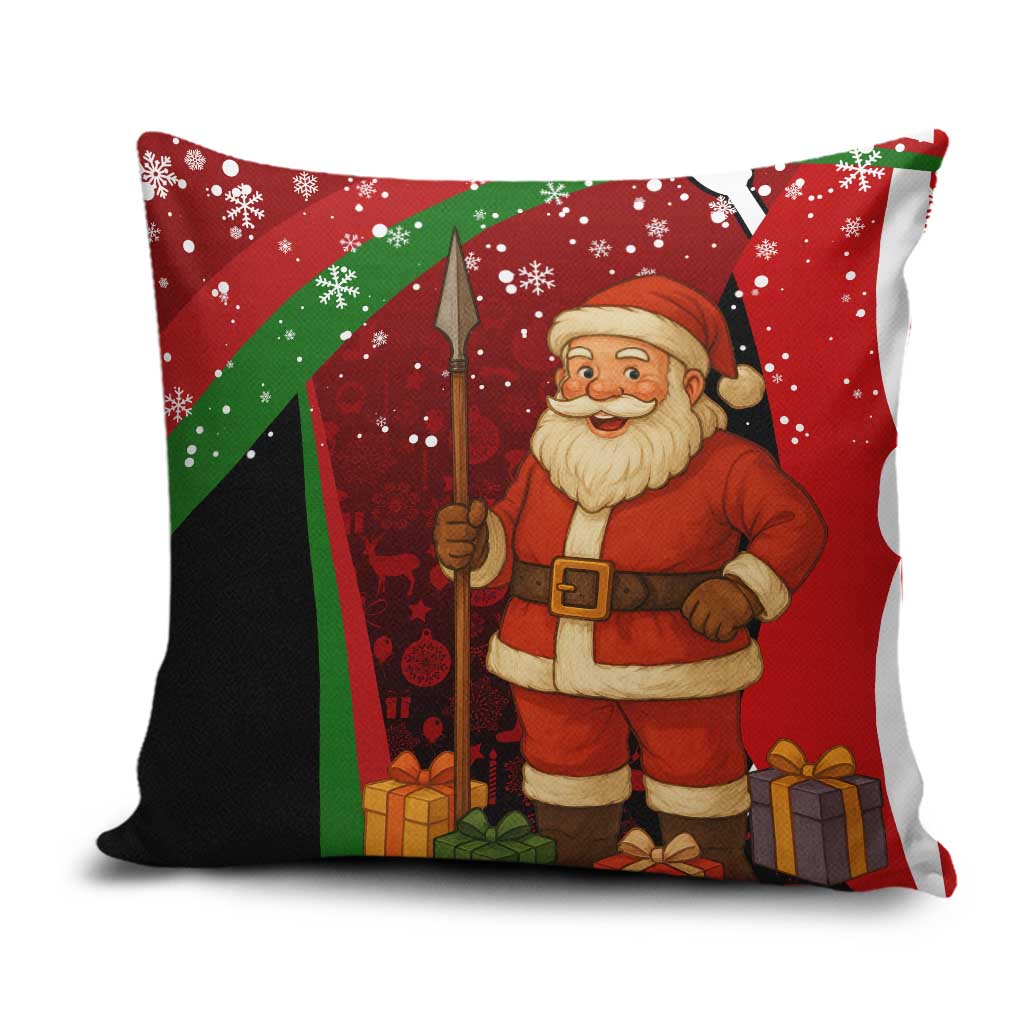 Kenya Christmas Pillow Cover with Santa Claus Spear and Red Green Harambee Crest - Wonder Print Shop