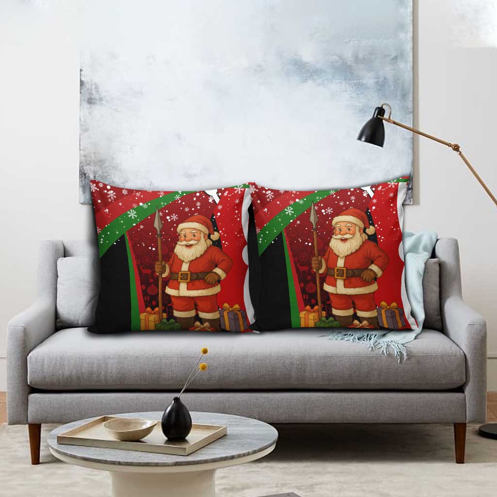 Kenya Christmas Pillow Cover with Santa Claus Spear and Red Green Harambee Crest - Wonder Print Shop