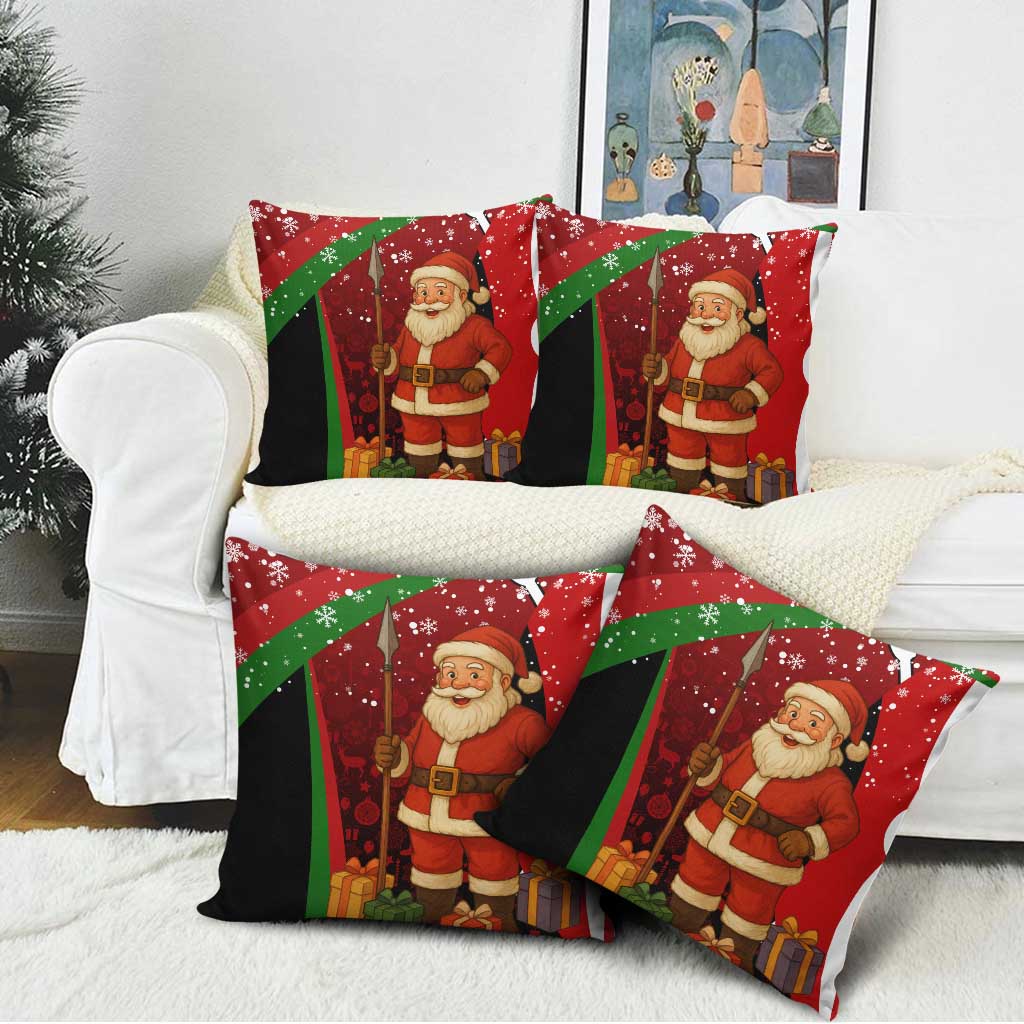 Kenya Christmas Pillow Cover with Santa Claus Spear and Red Green Harambee Crest - Wonder Print Shop