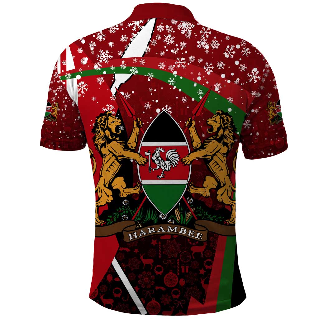 Kenya Christmas Polo Shirt with Santa Claus Spear and Red Green Harambee Crest - Wonder Print Shop