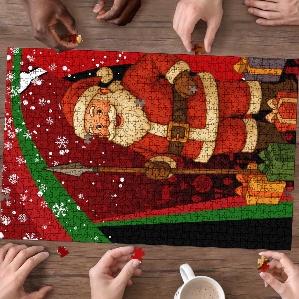 Kenya Christmas Puzzle with Santa Claus Spear and Red Green Harambee Crest - Wonder Print Shop