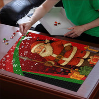 Kenya Christmas Puzzle with Santa Claus Spear and Red Green Harambee Crest - Wonder Print Shop