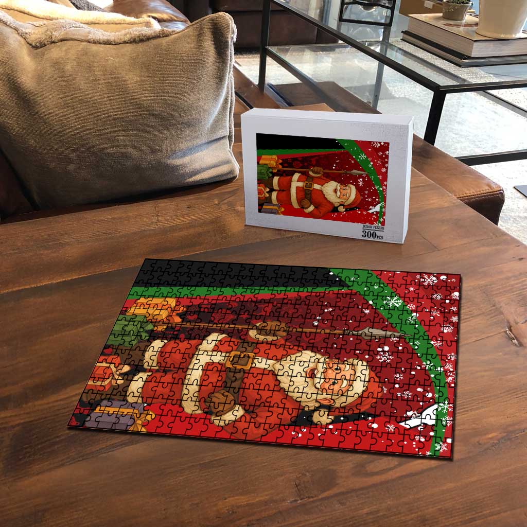 Kenya Christmas Puzzle with Santa Claus Spear and Red Green Harambee Crest - Wonder Print Shop