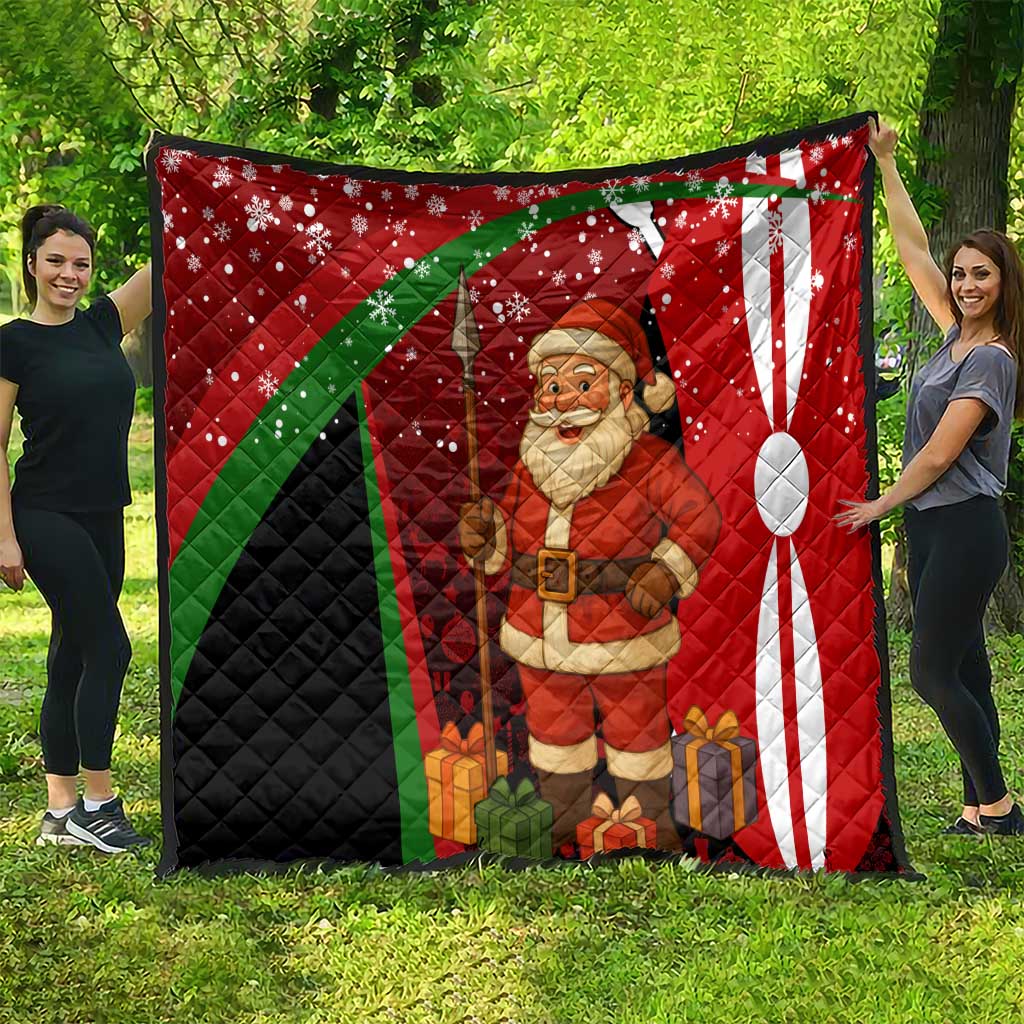 Kenya Christmas Quilt with Santa Claus Spear and Red Green Harambee Crest - Wonder Print Shop