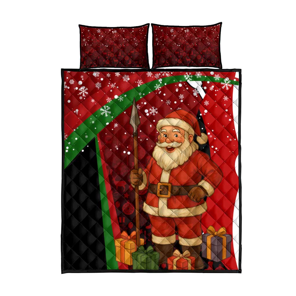 Kenya Christmas Quilt Bed Set with Santa Claus Spear and Red Green Harambee Crest - Wonder Print Shop