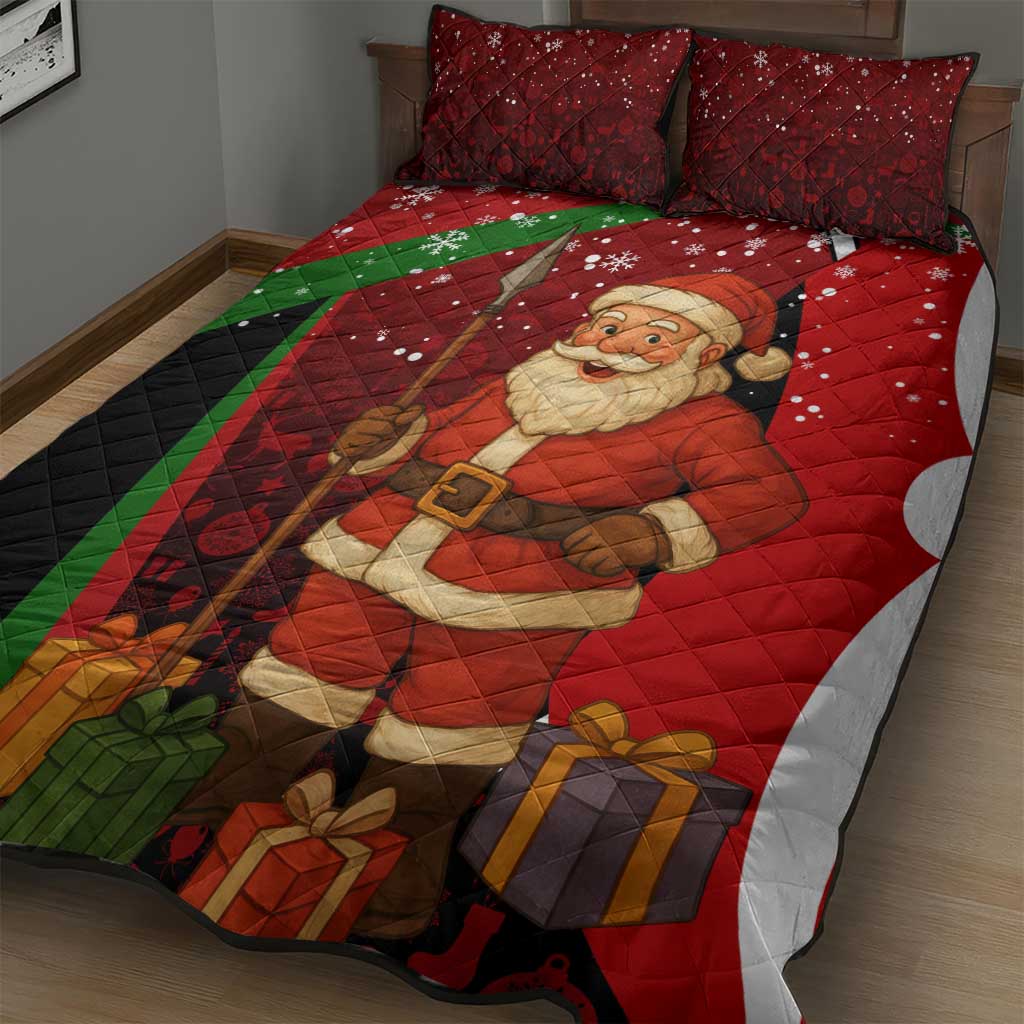 Kenya Christmas Quilt Bed Set with Santa Claus Spear and Red Green Harambee Crest - Wonder Print Shop