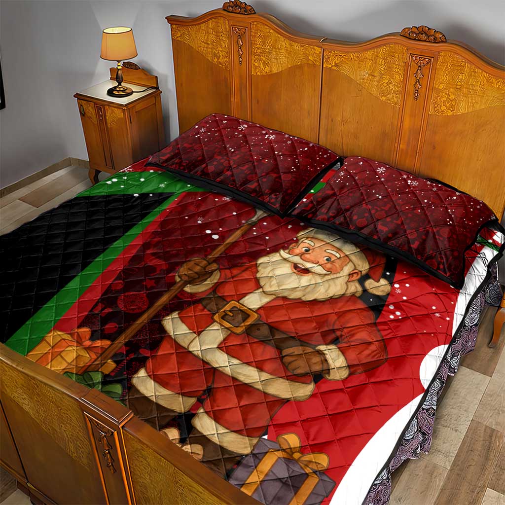 Kenya Christmas Quilt Bed Set with Santa Claus Spear and Red Green Harambee Crest - Wonder Print Shop