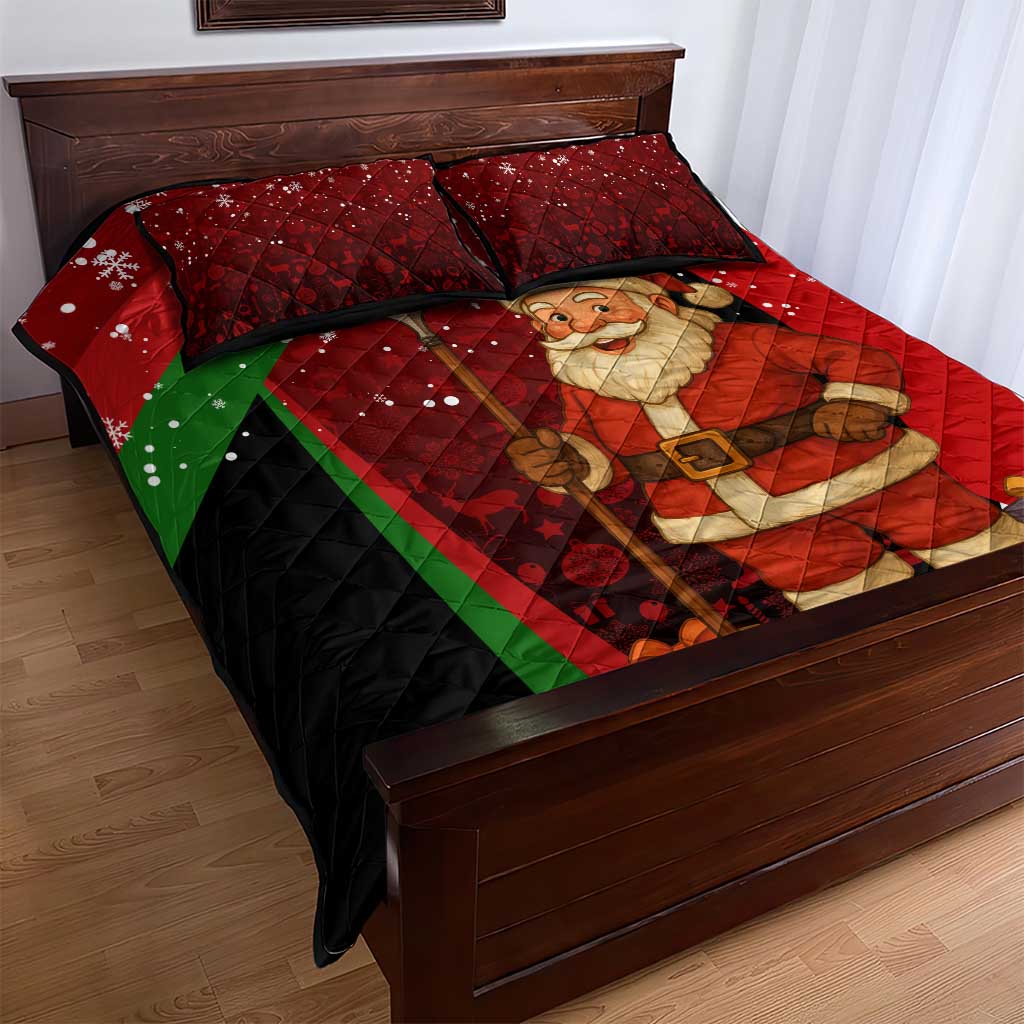Kenya Christmas Quilt Bed Set with Santa Claus Spear and Red Green Harambee Crest - Wonder Print Shop