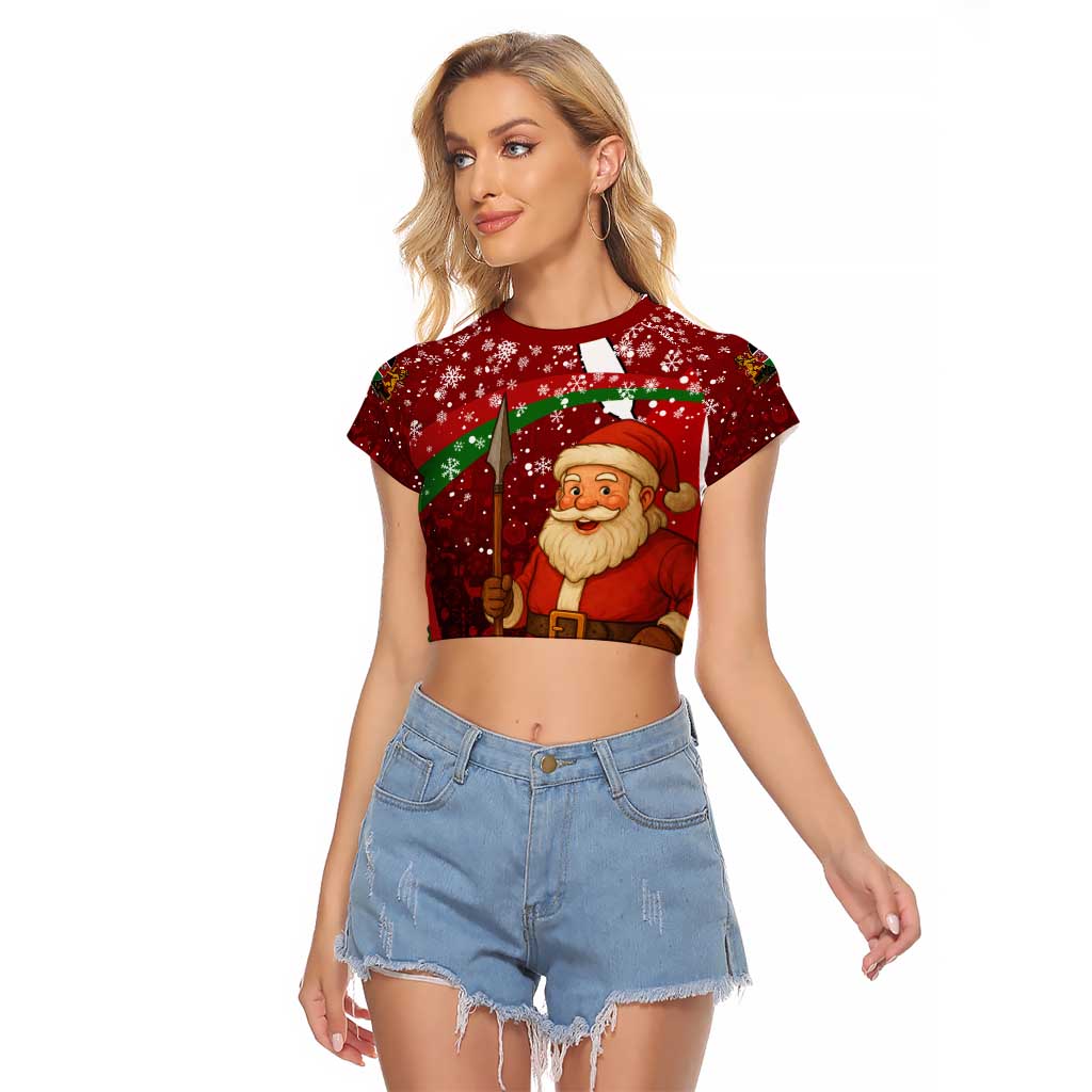 Kenya Christmas Raglan Cropped T Shirt with Santa Claus Spear and Red Green Harambee Crest - Wonder Print Shop