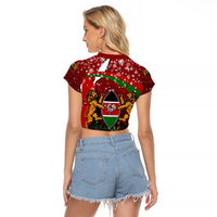 Kenya Christmas Raglan Cropped T Shirt with Santa Claus Spear and Red Green Harambee Crest - Wonder Print Shop