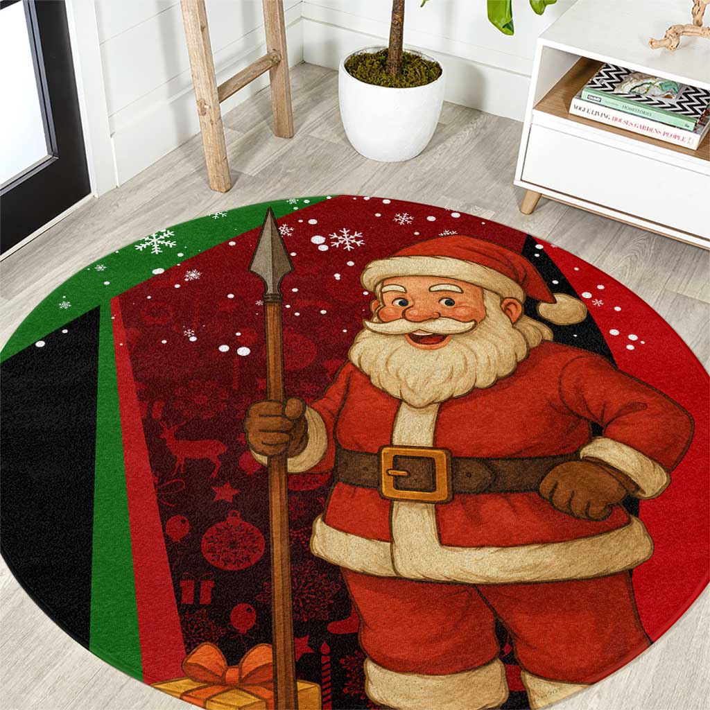 Kenya Christmas Round Carpet with Santa Claus Spear and Red Green Harambee Crest - Wonder Print Shop
