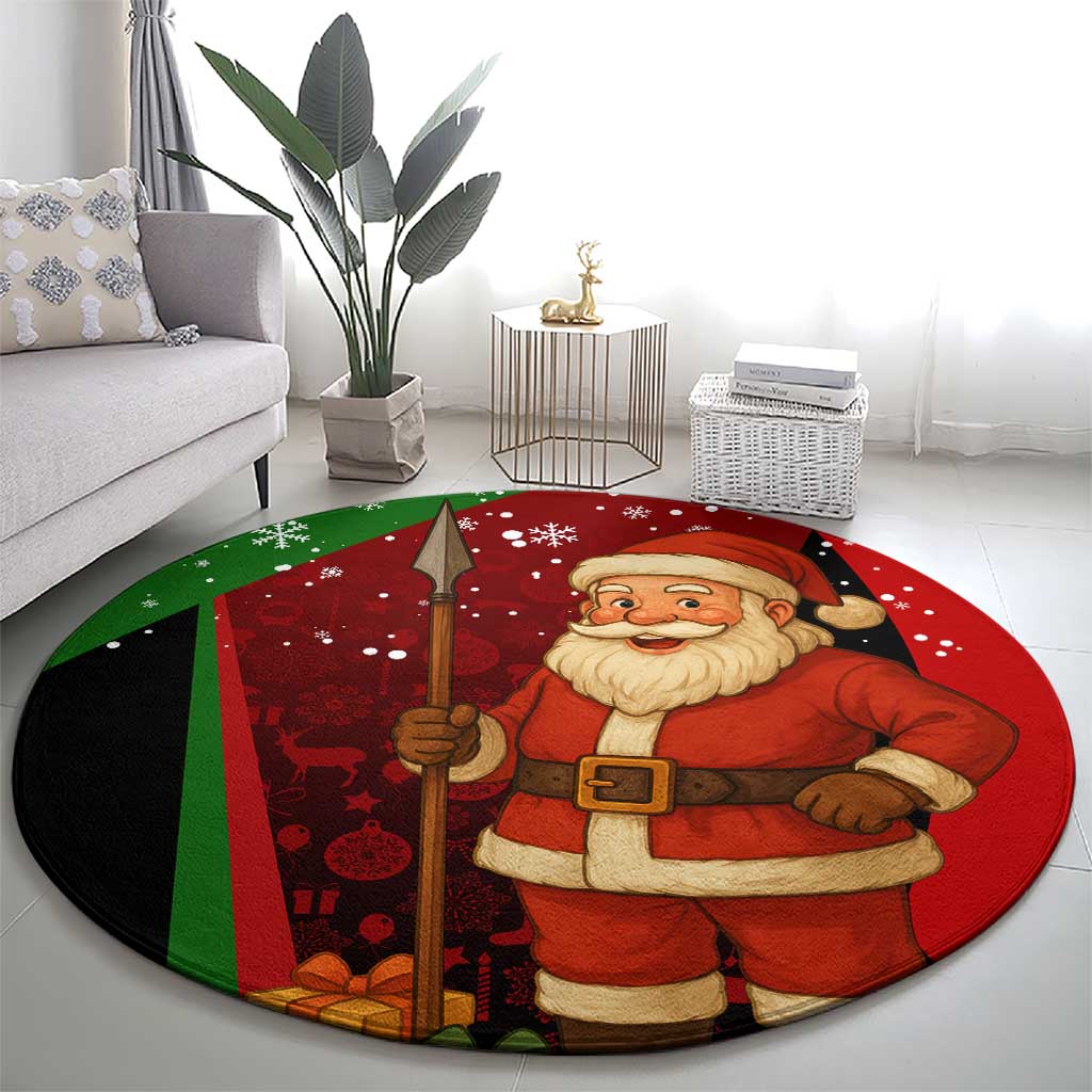 Kenya Christmas Round Carpet with Santa Claus Spear and Red Green Harambee Crest - Wonder Print Shop