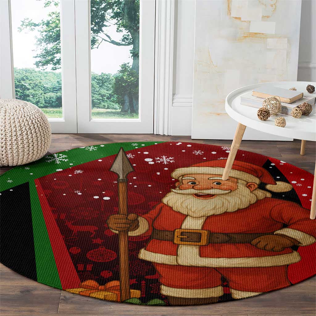 Kenya Christmas Round Carpet with Santa Claus Spear and Red Green Harambee Crest - Wonder Print Shop