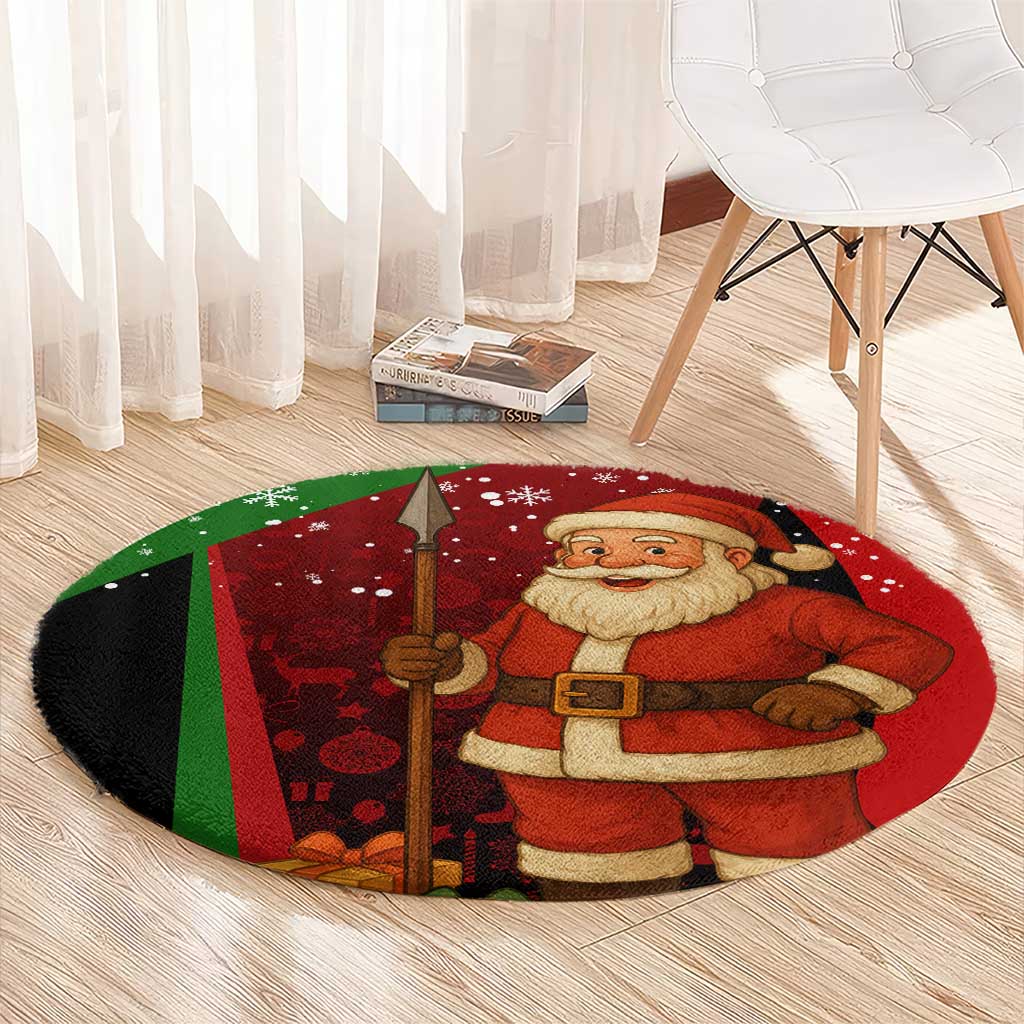 Kenya Christmas Round Carpet with Santa Claus Spear and Red Green Harambee Crest - Wonder Print Shop