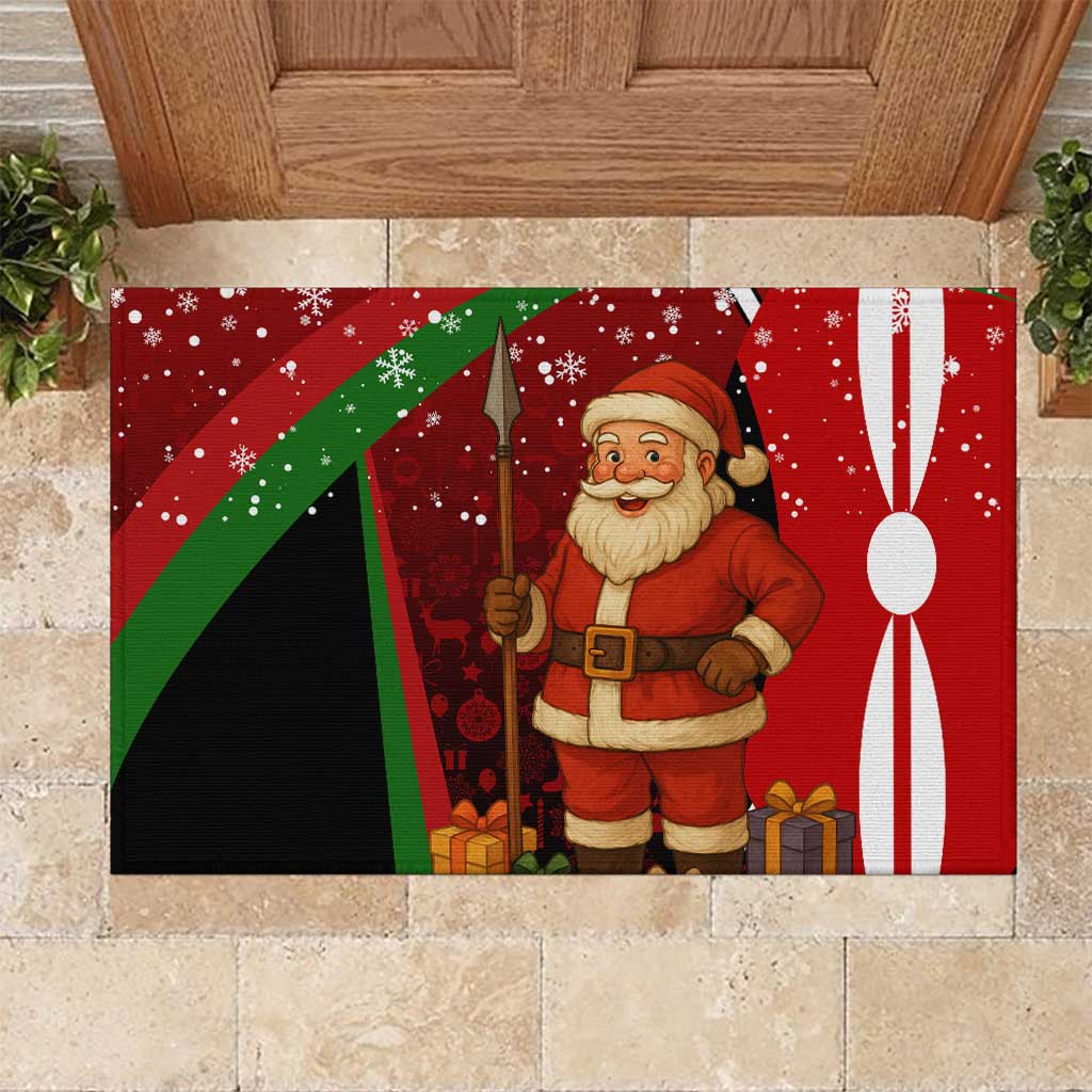 Kenya Christmas Rubber Doormat with Santa Claus Spear and Red Green Harambee Crest - Wonder Print Shop