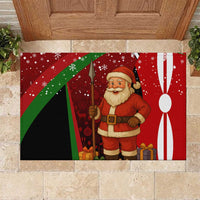 Kenya Christmas Rubber Doormat with Santa Claus Spear and Red Green Harambee Crest - Wonder Print Shop