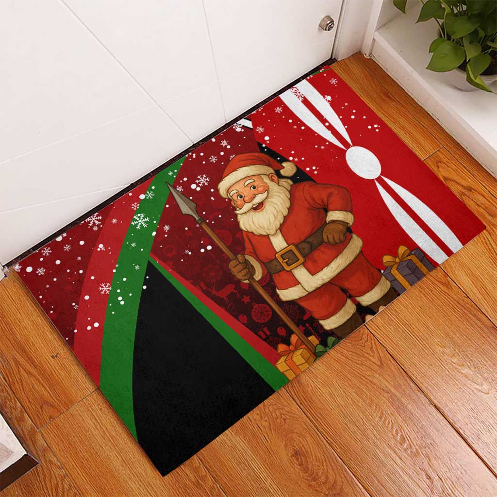 Kenya Christmas Rubber Doormat with Santa Claus Spear and Red Green Harambee Crest - Wonder Print Shop
