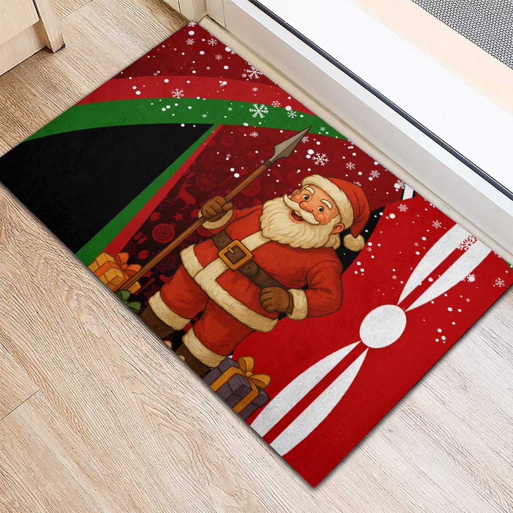 Kenya Christmas Rubber Doormat with Santa Claus Spear and Red Green Harambee Crest - Wonder Print Shop