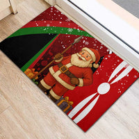 Kenya Christmas Rubber Doormat with Santa Claus Spear and Red Green Harambee Crest - Wonder Print Shop