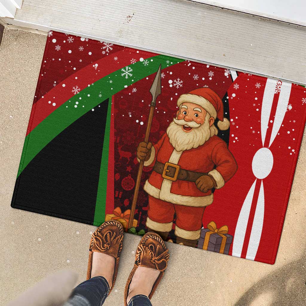 Kenya Christmas Rubber Doormat with Santa Claus Spear and Red Green Harambee Crest - Wonder Print Shop